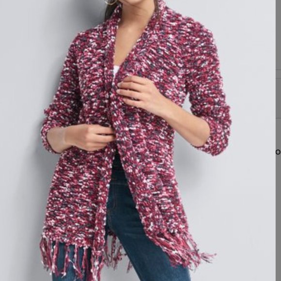 3 for 30 ~ Venus Mauve Melange Fringe-Hem Open Cardigan S - Picture 2 of 8